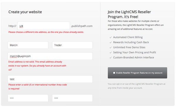 Light CMS Form Validation UI Design Pattern